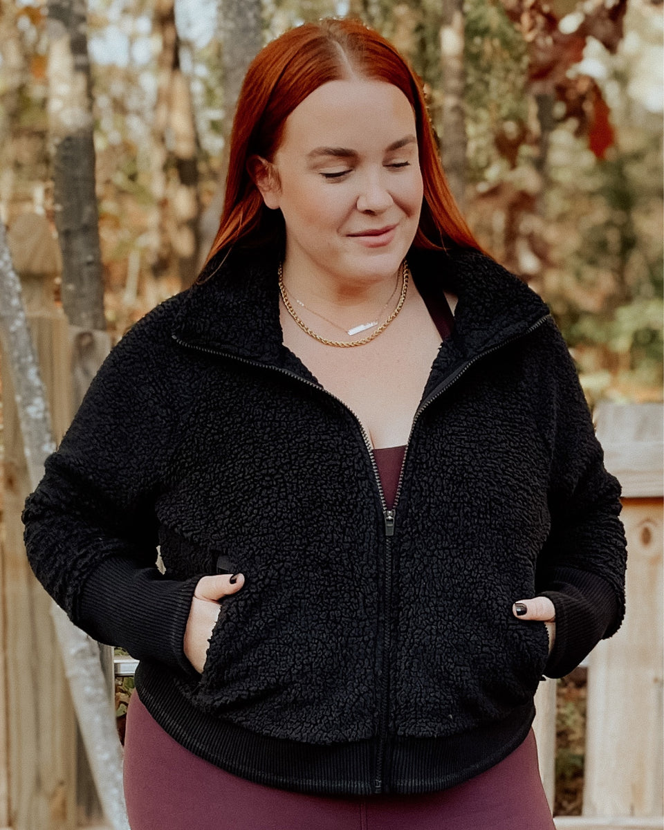 Athleta Black Sherpa Zipper Front Jacket- Size XL (sold out online