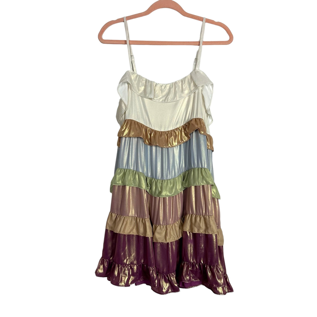 storia dress Metallic Color Block Ruffle Tiered Dress- Size M (see notes) – The Saved Collection Hazelyn Sleeveless Midi Dress-Black Color: Navy Blue Do not bleach Son's Size:5-6 Y