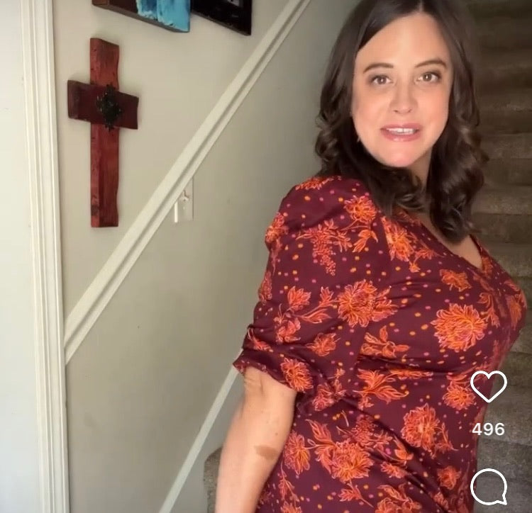 The Pioneer Woman Maroon with Orange/Fuchsia Floral Print V-Neck Dress –  The Saved Collection