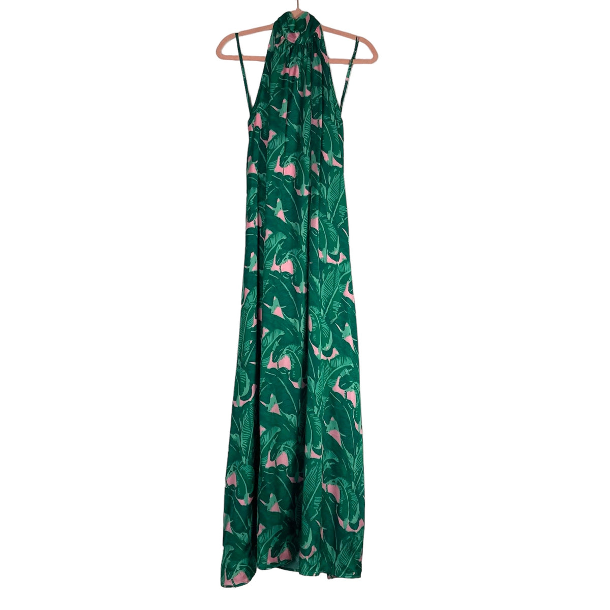 Judith March Palm Print Satin Halter Tie Dress- Size S – The Saved  Collection