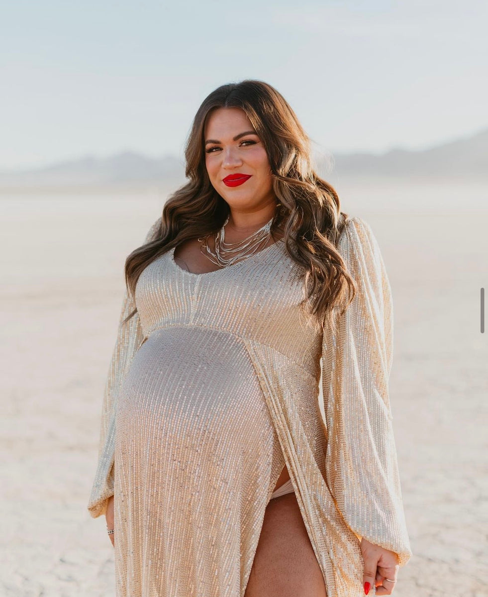 gold maternity dress Sew Trendy Sequin V-Neck High Slit with Train- Si – The Saved Collection The Black Halter Bowknot Size:US7.5 open back midi dress church guest attending an