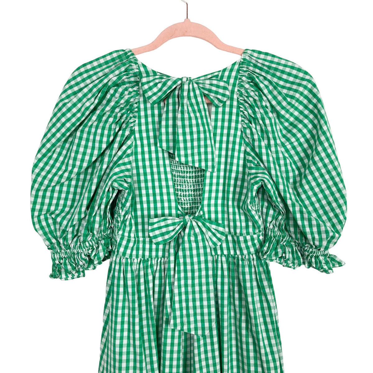 RAHI Green Gingham Smocked Bodice Dress- Size S The Saved Collection RAHI Green Gingham Smocked Bodice Dress- Size S The Saved Collection
