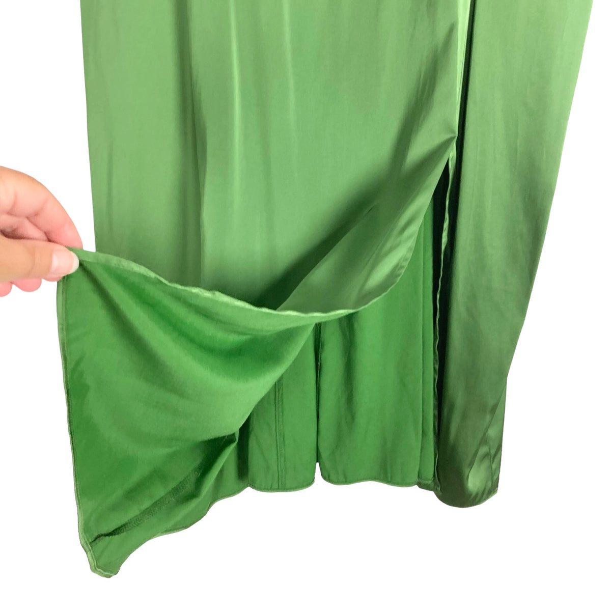 Abercrombie & Fitch Green Satin Smocked Back Front Slit Dress- Size XL –  The Saved Collection