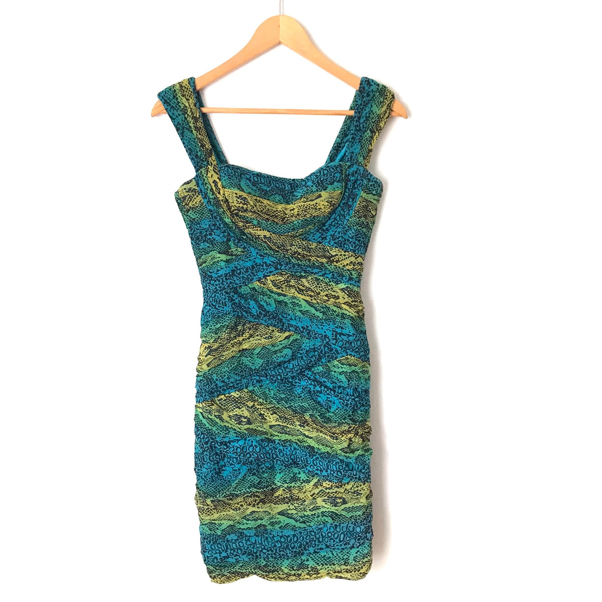 BCBG Maxazria Blue and Green Snakeskin Print Dress Size XS The