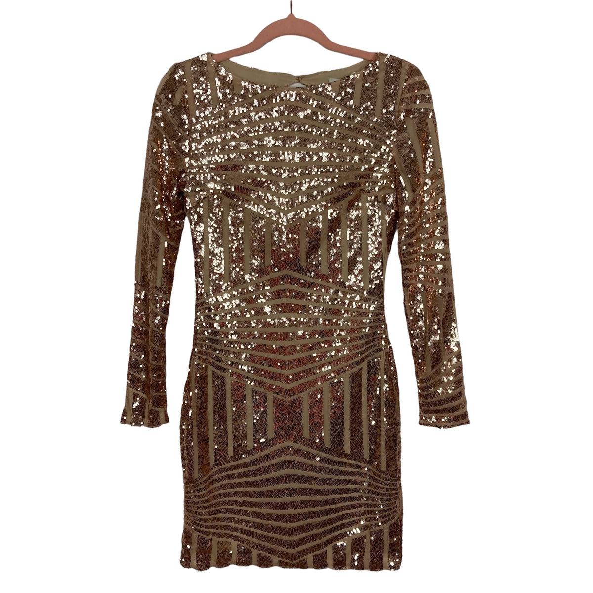 O Vianca Rose Gold Sequins Exposed Back Dress- Size M – The Saved Collection