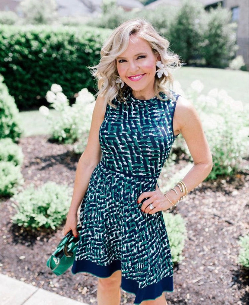 Eliza J Green & Navy Sleeveless Fit & Flare Dress- Size XS Eliza J Green & Navy Sleeveless Fit & Flare Dress- Size XS