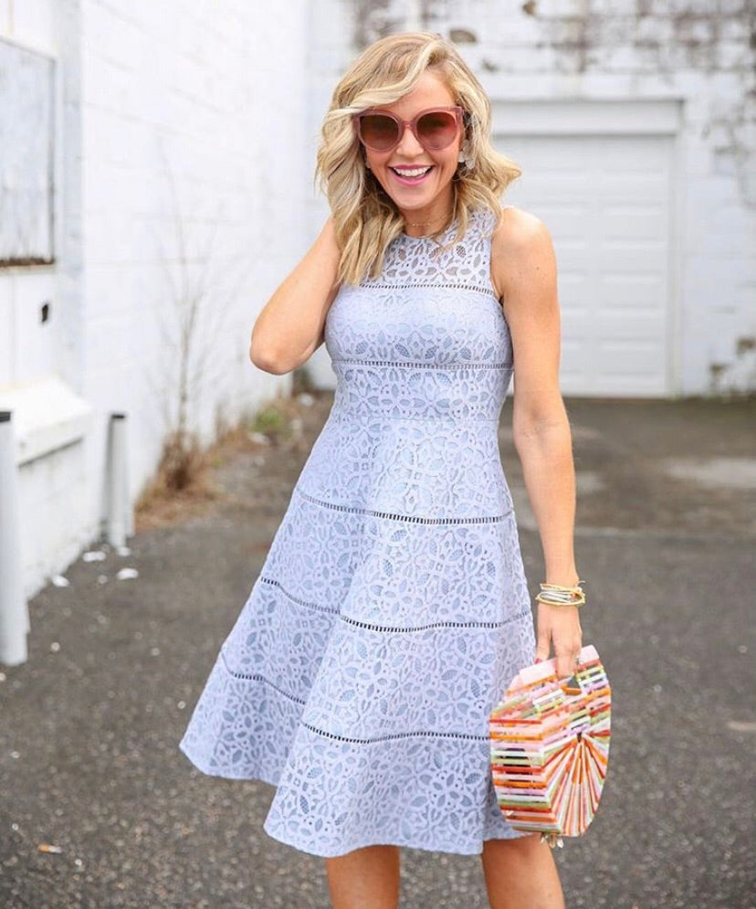 Eliza J Light Blue Lace Fit & Flare Dress NWT- Size 2P Eliza J Light Blue Lace Fit & Flare Dress NWT- Size 2P