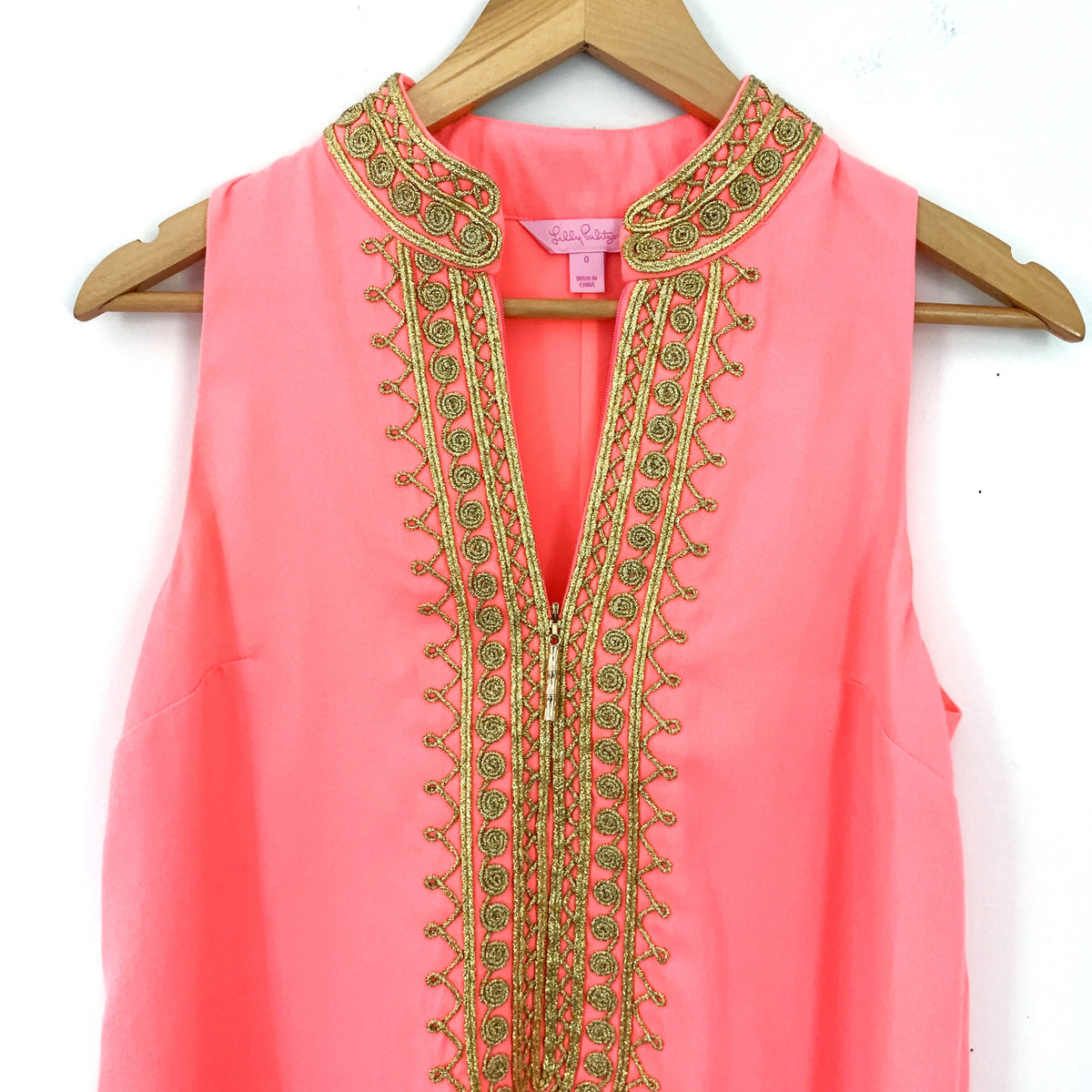 Lilly Pulitzer Hot Pink Mock Neck Gold Embroidery Shift Dress- Size 0 – The  Saved Collection