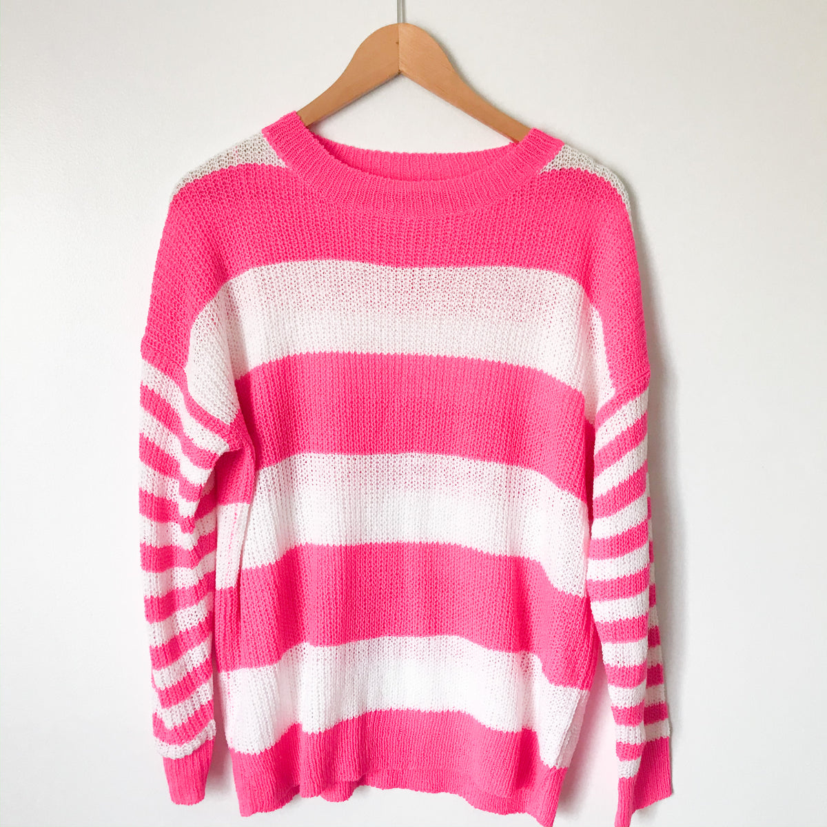 Dreamers Bright Pink and White Striped Sweater NWT - Size S/M – The Saved  Collection