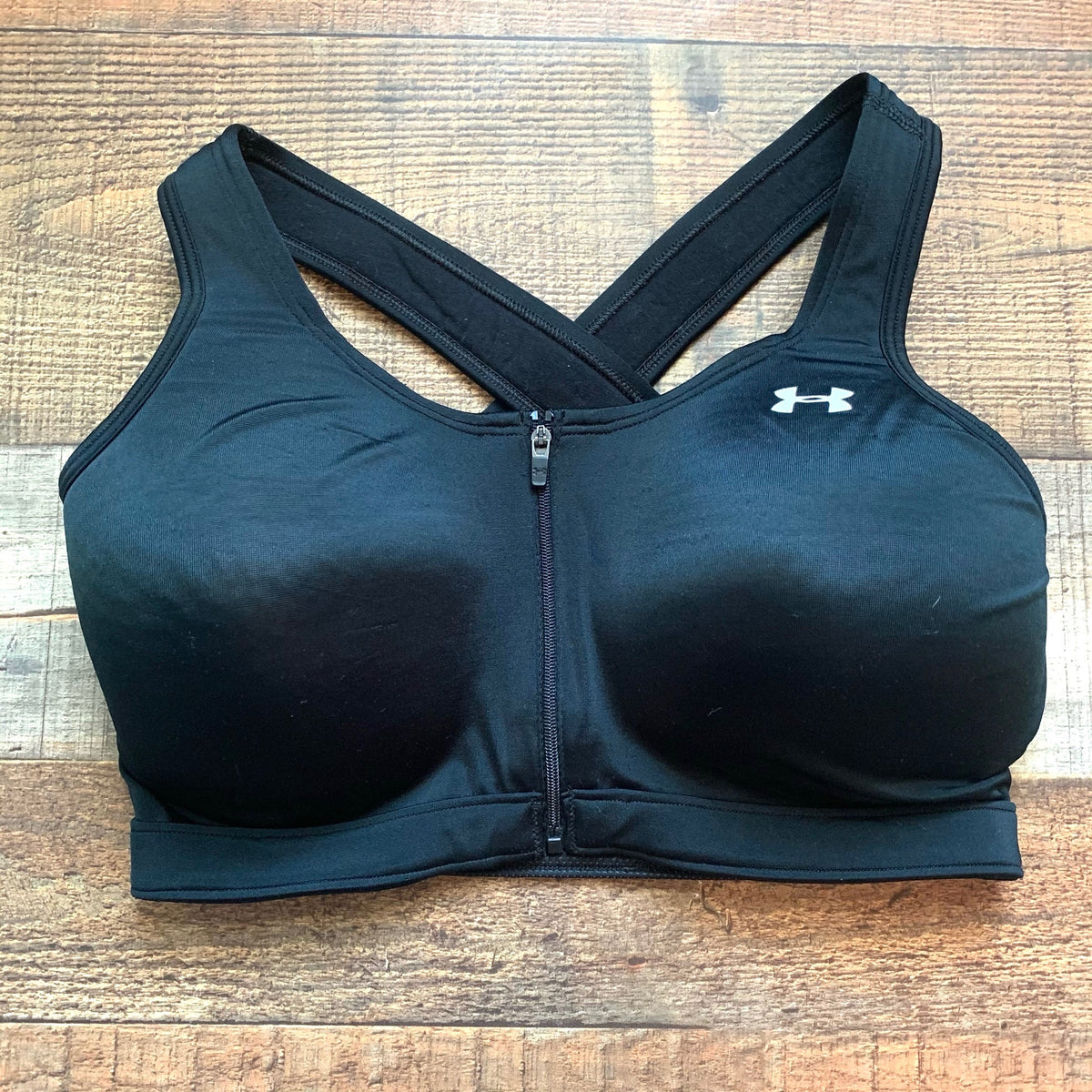 Under Armour Black Zip Front Racer Back Sports Bra- MD 34:36