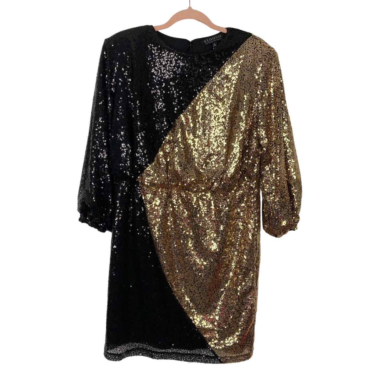 eloquii gold sequin dress Ruched Sequin Dress - Full Skirt Off Shoulder, Gold On Cream
