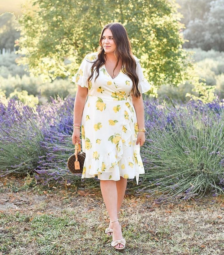 rachel parcell dress Rachel Parcell Lemon Print Wrap Dress- Size XL – The Saved Collection