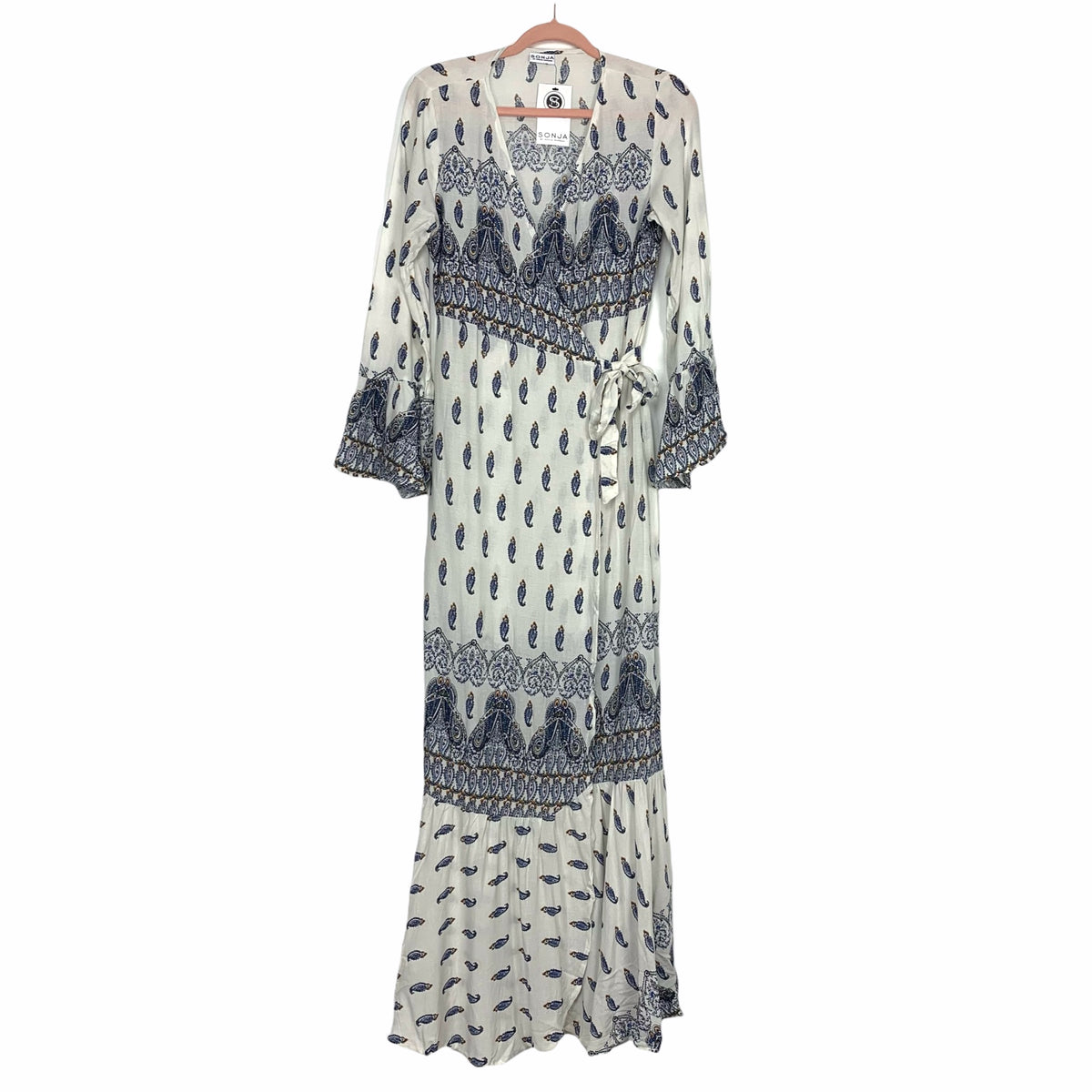 Sonja By Sonja Morgan White Paisley Print Wrap Dress NWT- Size ~S (see  notes)