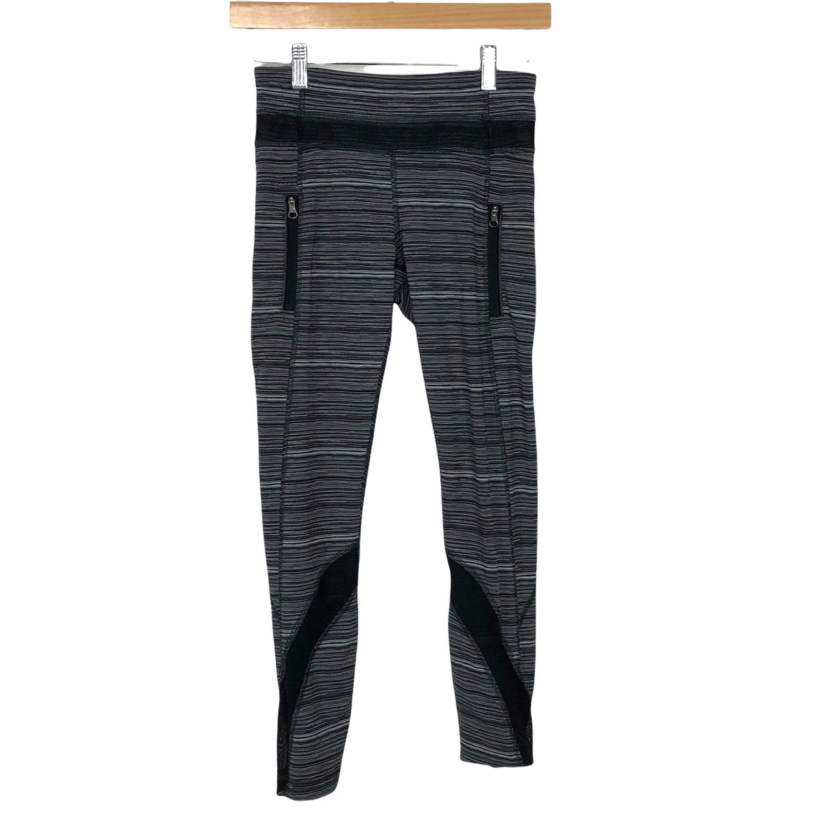Lululemon Cut The Crop Faux Leather Side Pockets Leggings Size 4  Black/Striped