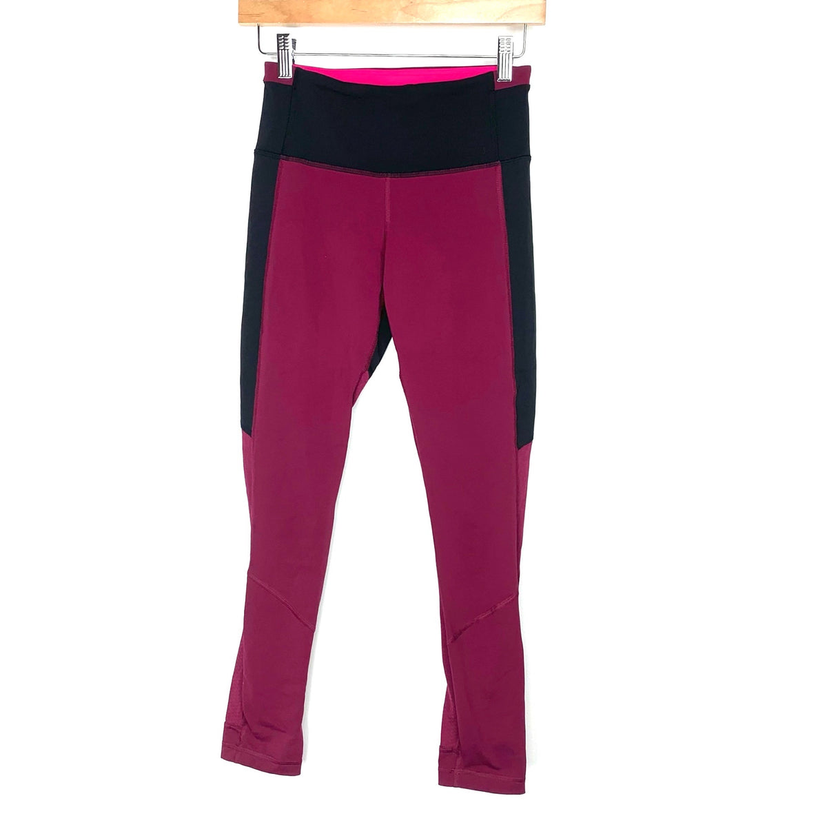 Lululemon Maroon/Black Legging With Zipper On Back Waistband & Mesh Le –  The Saved Collection