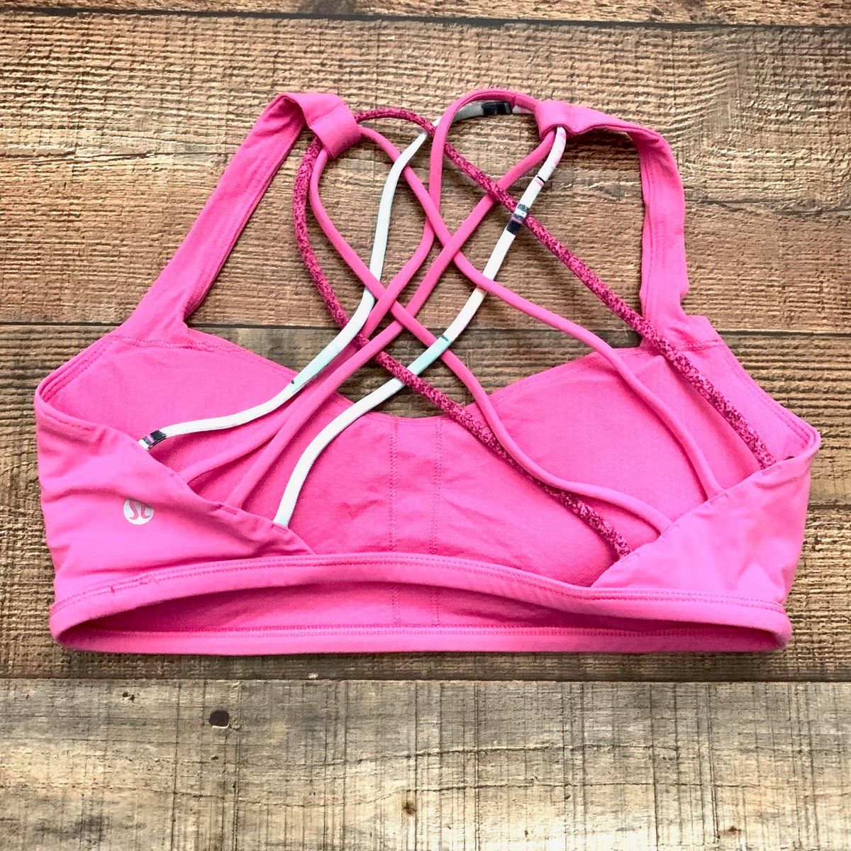 Lululemon Pink With Pink/Animal Print/Blue Straps Padded Sports Bra- Size 8