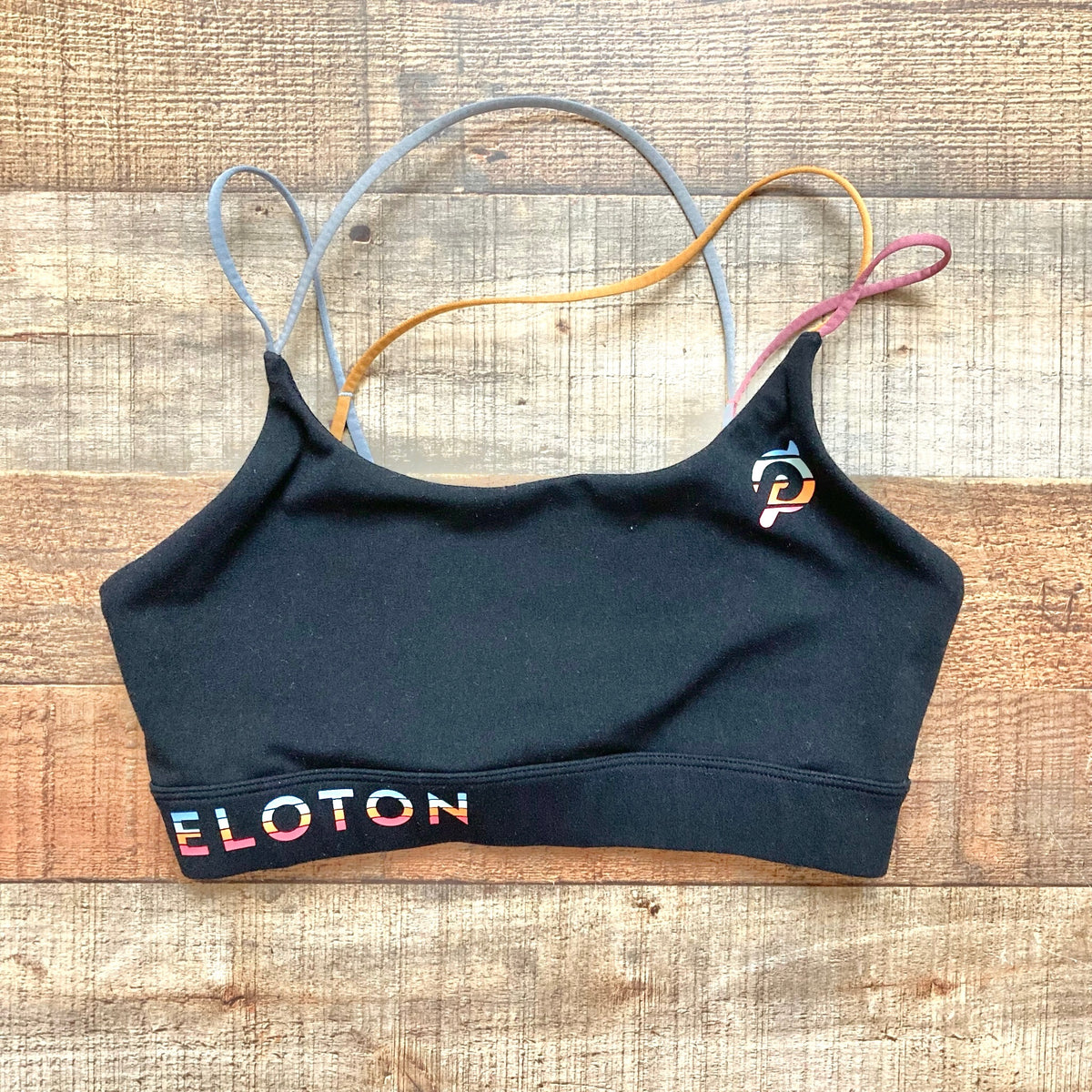 Peloton Black with Multi-Colored Criss Cross Straps Sports Bra- Size S –  The Saved Collection