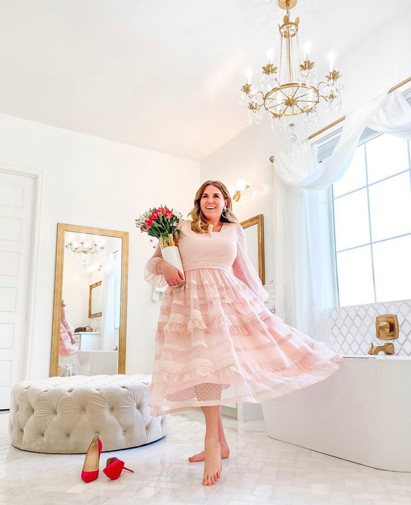 Rachel Parcell Pink Lace Tiered Midi Dress- Size XL (sold out online) Rachel Parcell Pink Lace Tiered Midi Dress- Size XL (sold out online)