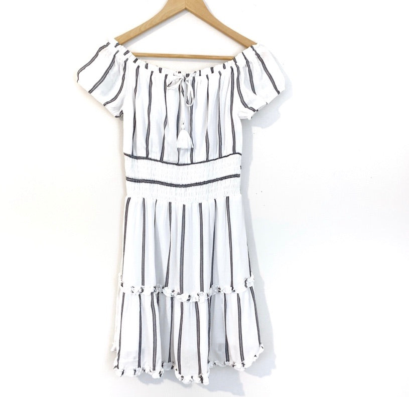 American Eagle Off the Shoulder White and Blue Striped Dress NWT- Size XS
