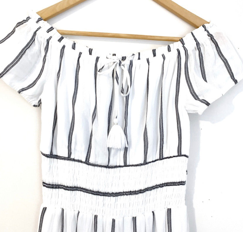 American Eagle Off the Shoulder White and Blue Striped Dress NWT- Size –  The Saved Collection