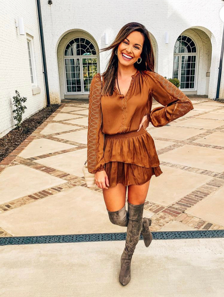 princess polly baby blue dress Ramy Brook Camel Brown Long Sleeve Drop Waist Dress- Size S/P – The Saved  Collection