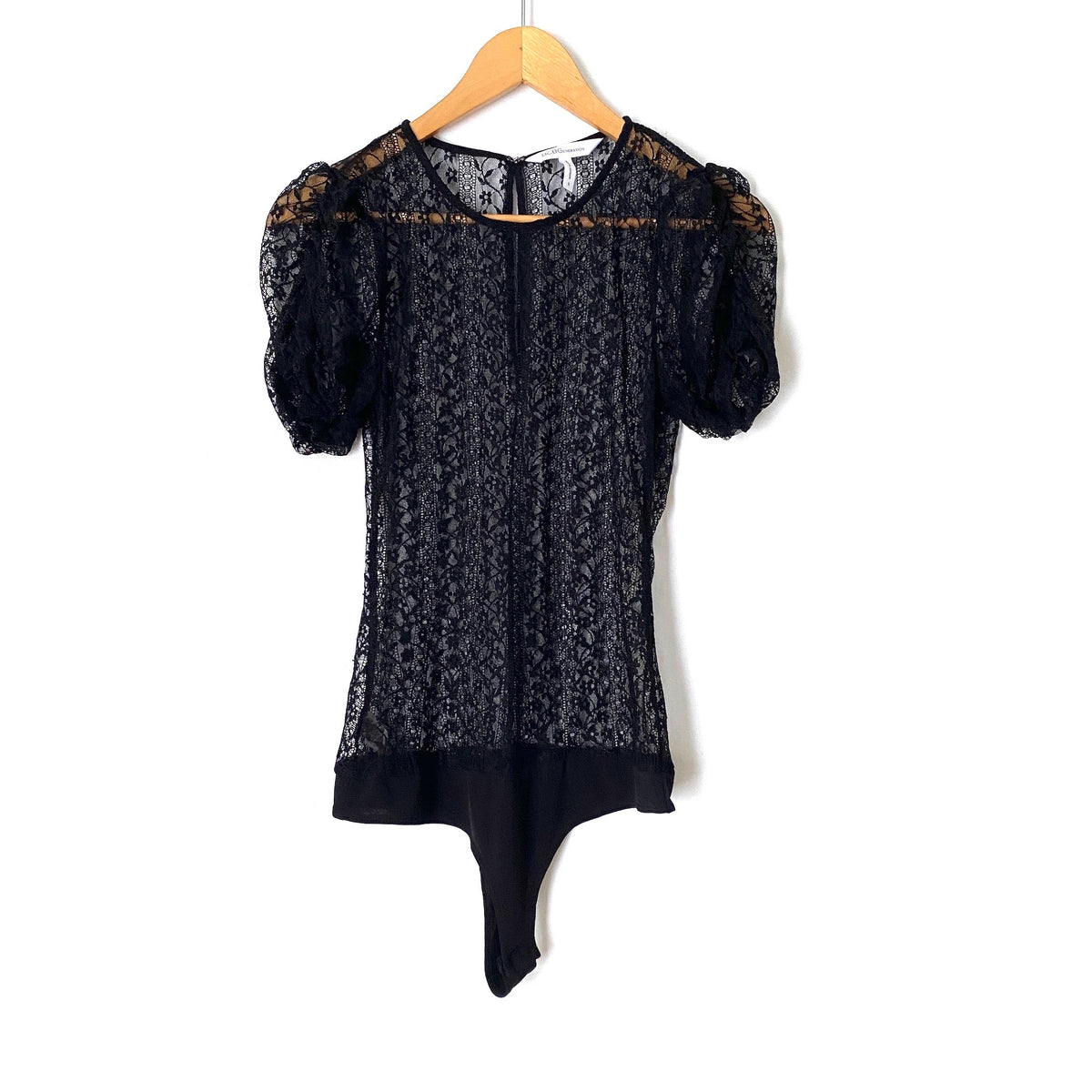 BCBG Black Sheer Lace Bodysuit- Size S – The Saved Collection