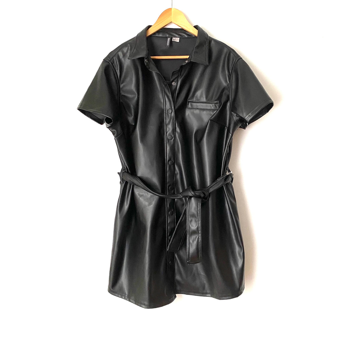 h and m leather dress H&M Divided Black Faux Belted Dress- Size XL – The Saved Collection neckline and spaghetti shoulder the dress code said Size US (Men's):13 ModelID: 63