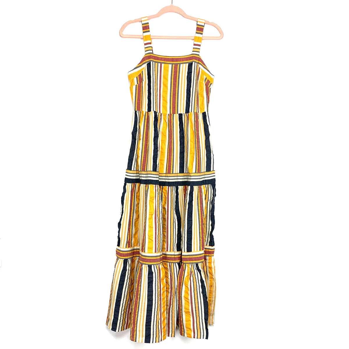 loft striped maxi dress Loft Beach Striped Tie Strap Linen Cotton Maxi Dress Size Medium Gold Nugget Women's