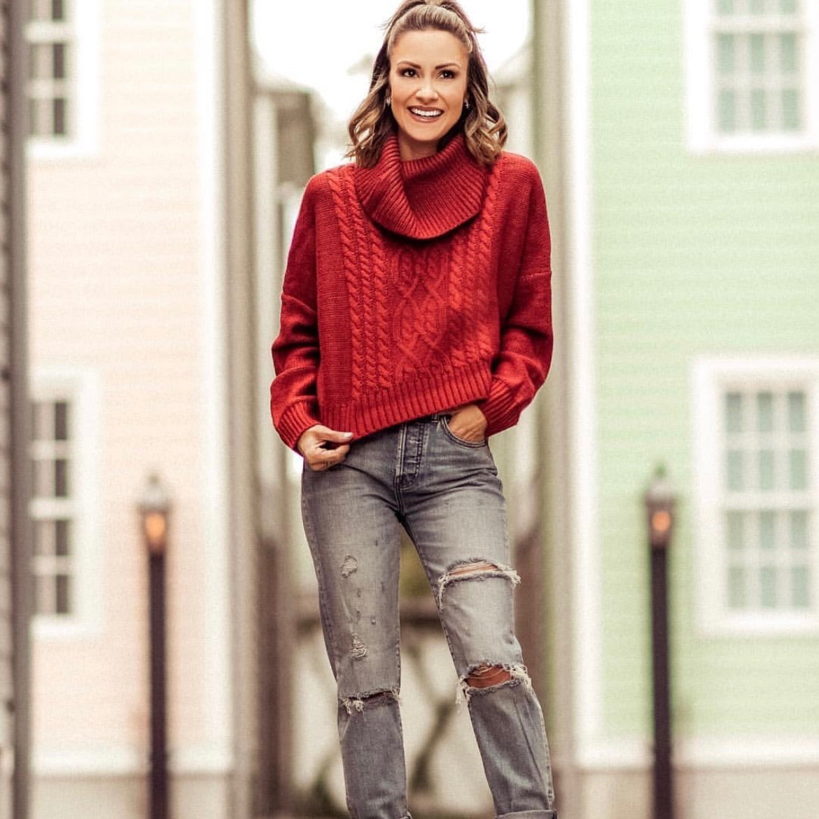 Burnt orange cowl outlet neck sweater