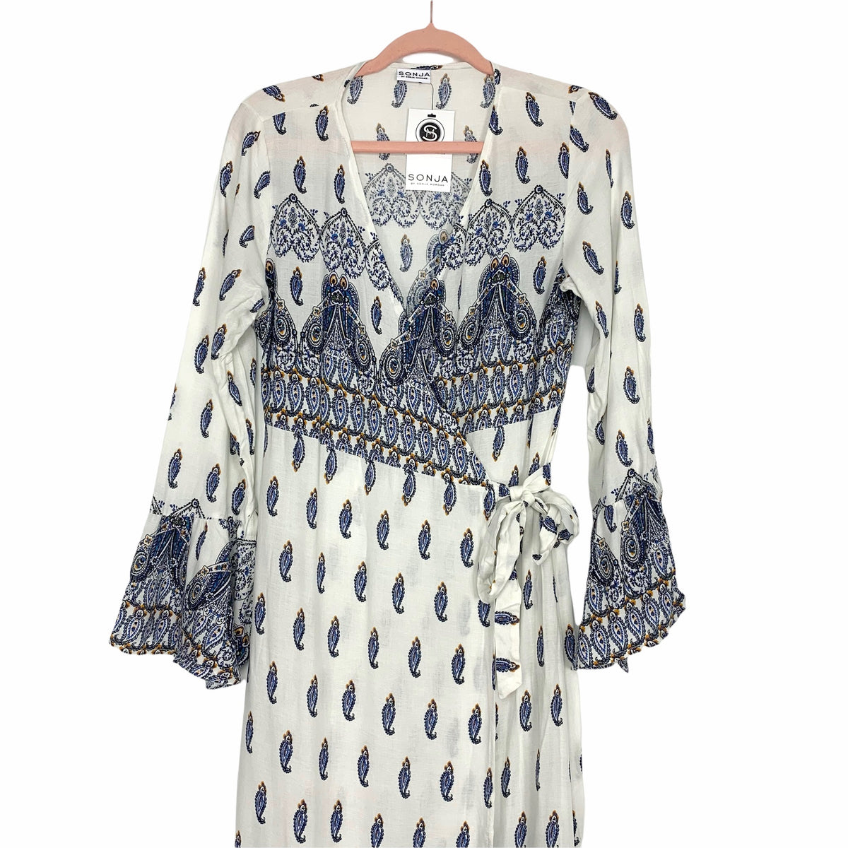 Sonja By Sonja Morgan White Paisley Print Wrap Dress NWT- Size ~S (see –  The Saved Collection