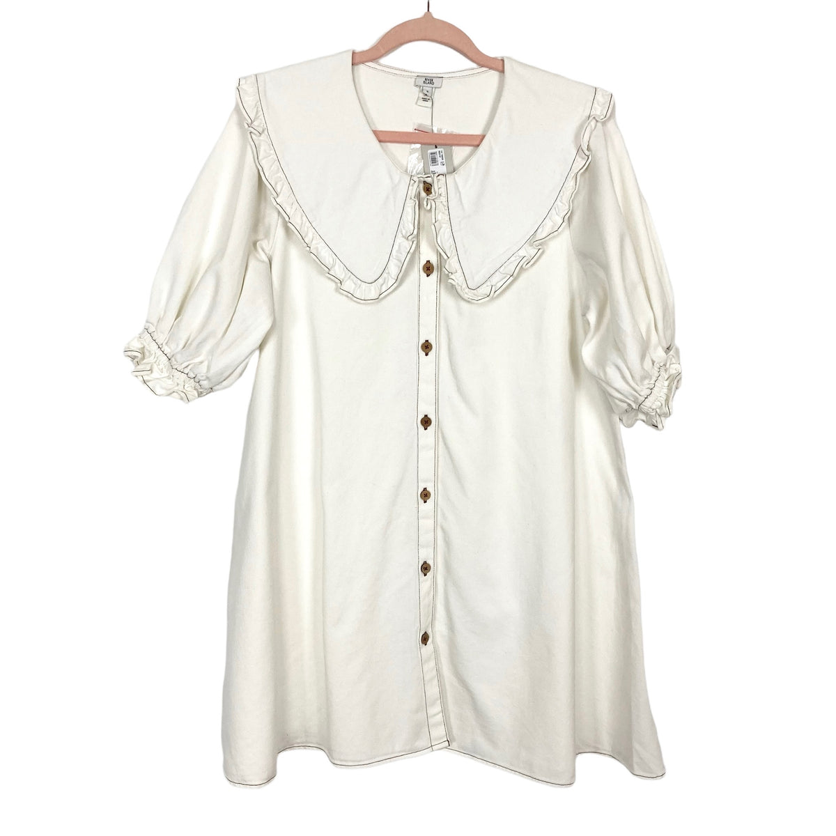 River Island Cream Button Up Oversized Collar Dress NWT- Size