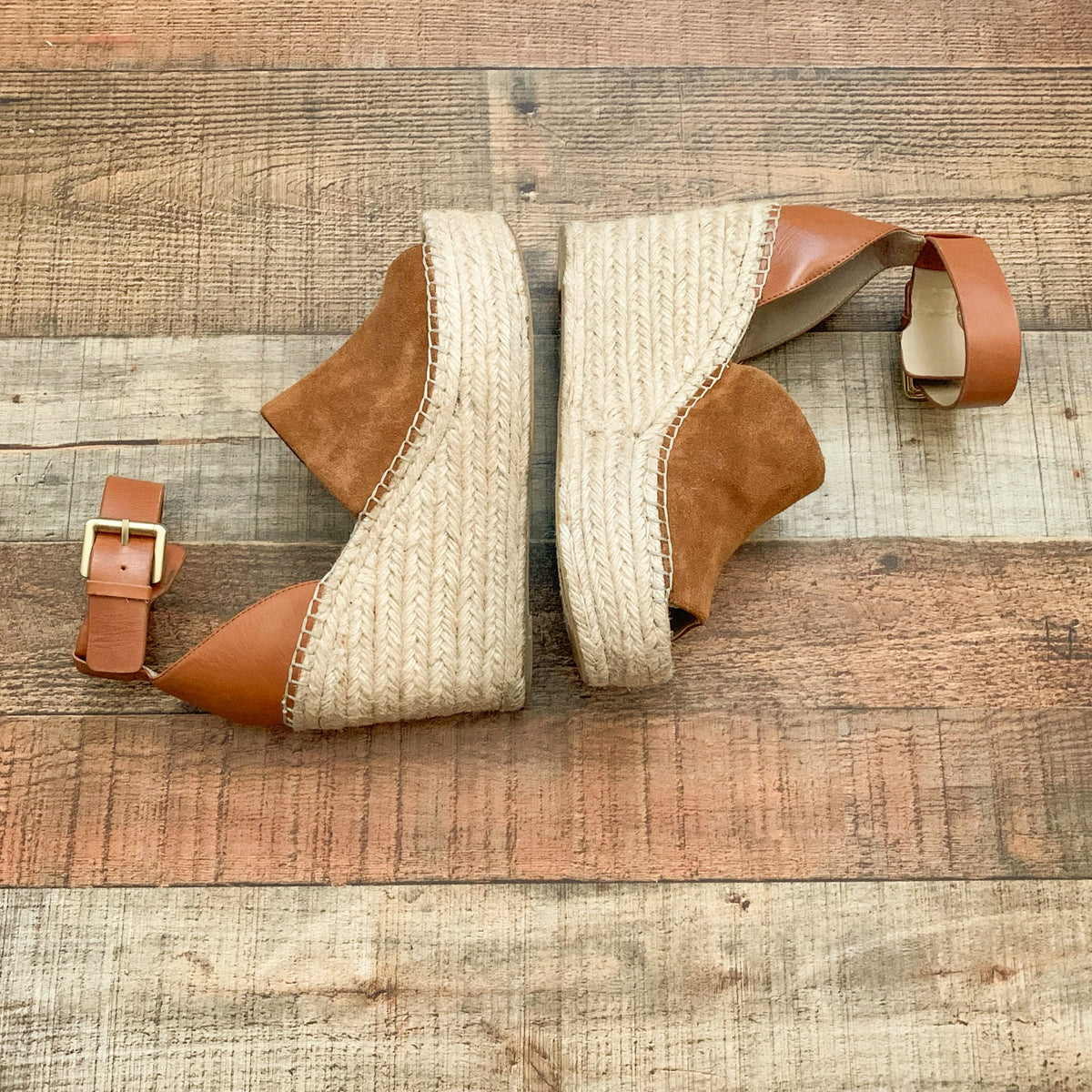 Marc Fisher Dark Natural Suede Adalyn Espadrille Wedge Sandals