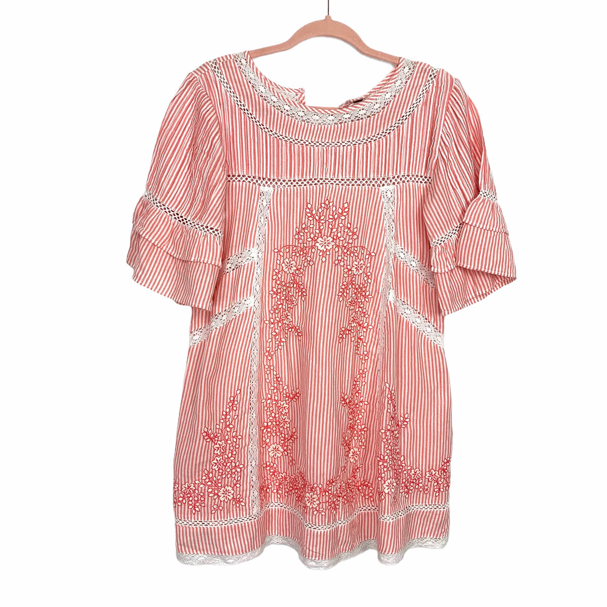 Free People Red and White Gingham Embroidered Lace Trim Dress- Size XS – The Saved Collection