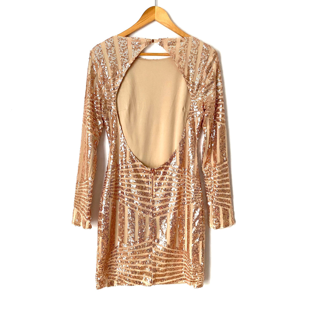 Pink Lily Rose Gold Sequin Dress with Exposed Back Dress- Size M – The  Saved Collection