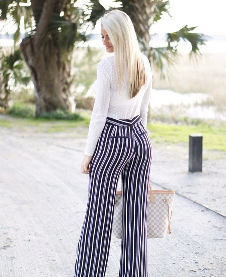 Ann Taylor Black/White/Gray Striped Wide Leg Dress Pants- Size 2 Ann Taylor Black/White/Gray Striped Wide Leg Dress Pants- Size 2