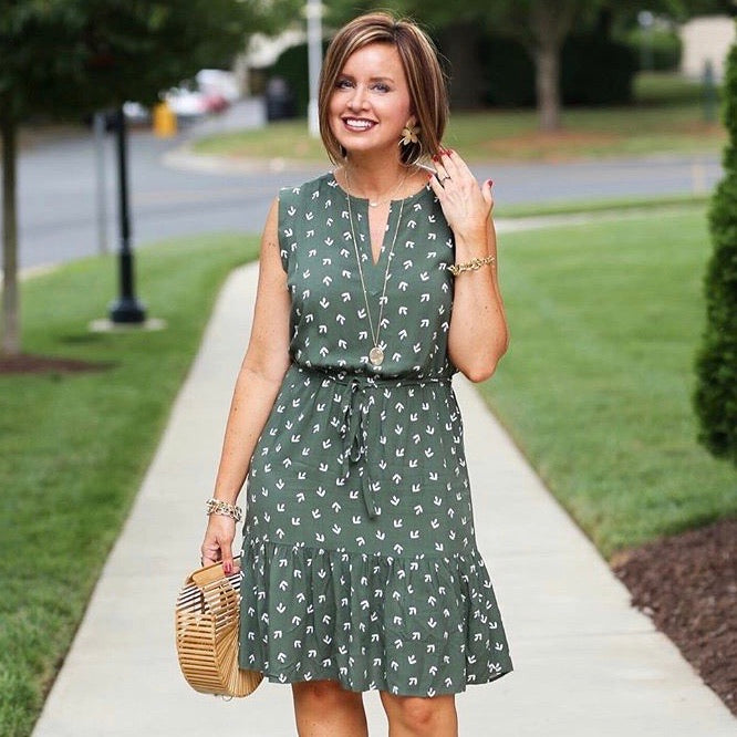 LOFT Olive Pattern Drawstring Waist Dress- Size S – The Saved Collection