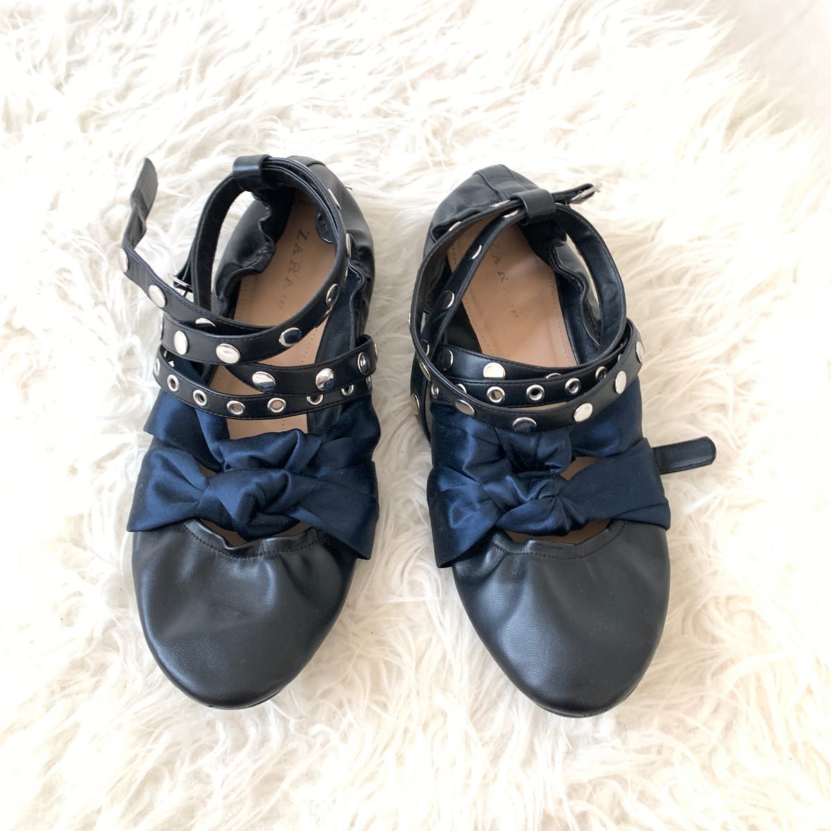 Zara Strappy Studded Navy Ballet Flats- Size 41/ US10