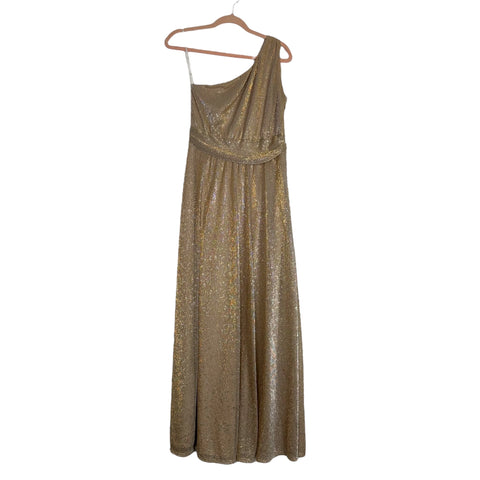Lulus Gold Shimmer One Shoulder Dress - Size XL