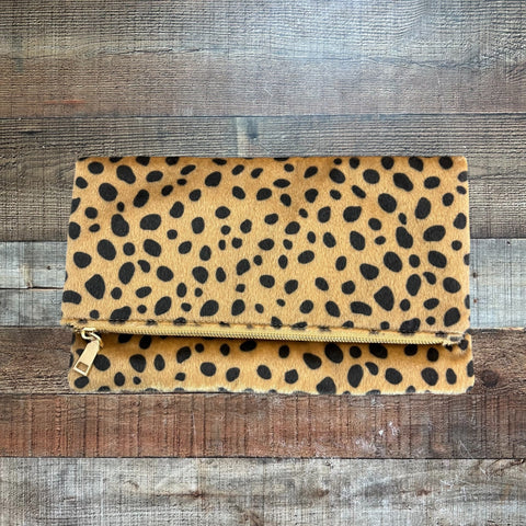 No Brand Animal Print Foldover Clutch With Metal Strap (Like New)