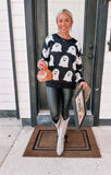 Pink Lily Black with White Ghosts Sweater- Size S
