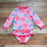 The Beaufort Bonnet Company Tropical Palm Print with Eyelet Ruffle Trim Two Piece- Size 6 (see notes)