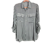 Cupshe Black/White Striped Roll Tab Button Up- Size M