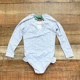 Minnow Blue Floral Print with Back Ribbon Tie and Cut Out Long Sleeve One Piece- Size 3T/4T
