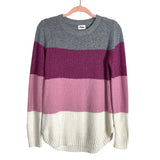 Pulse Gray/Berry/Pink/Ivory Color Block Rounded Hem Sweater- Size S