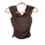 WAYF Brown Removable Rose Pinned Ruched Side Zipper Top NWT- Size XS
