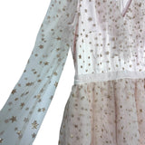 Rachel Parcell Pink Star Print Sheer Sleeve Tulle Tiered Dress- Size XL