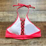 PINK Victoria Secret Hot Pink Lace Up Front Padded Bikini Top- Size M