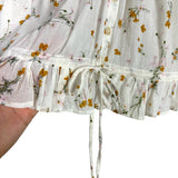 Tularosa White Floral Eyelet Ruffle Drawstring Waist Top- Size S