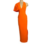No Brand Neon Orange One Shoulder Side Slit Dress- Size L (see notes)