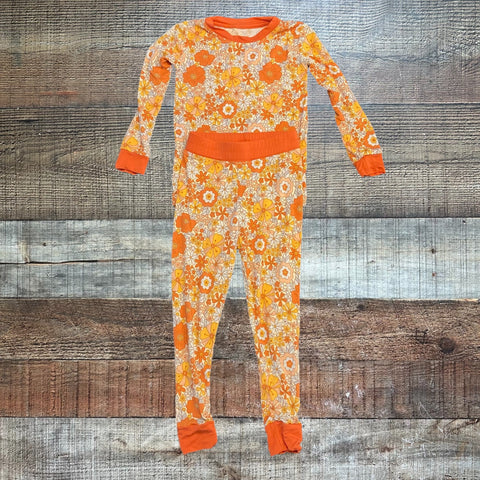 Growing Sweetpeas Orange/Light Blue/Gold Floral Print Two Piece Pajamas- Size 2T